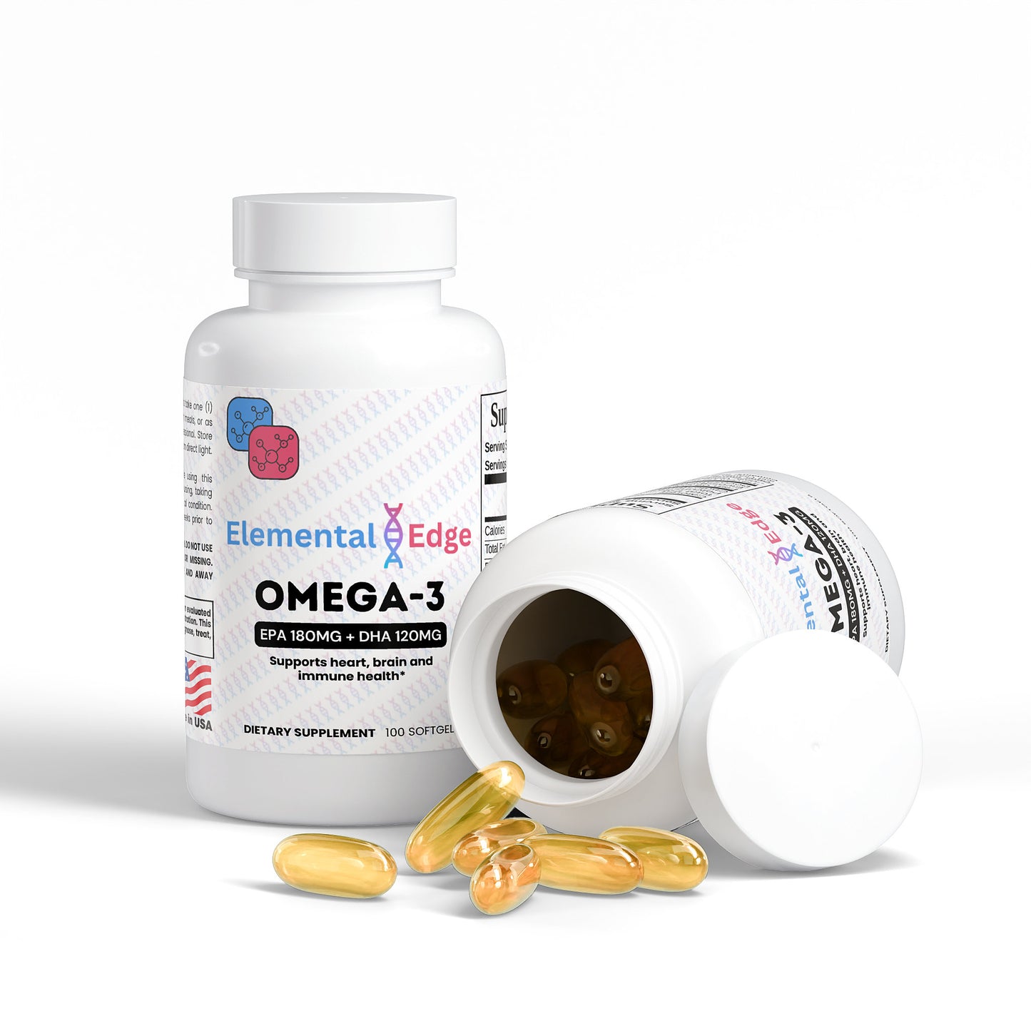 Omega-3 EPA 180mg + DHA 120mg – Heart, Brain & Joint Support | Elemental Edge