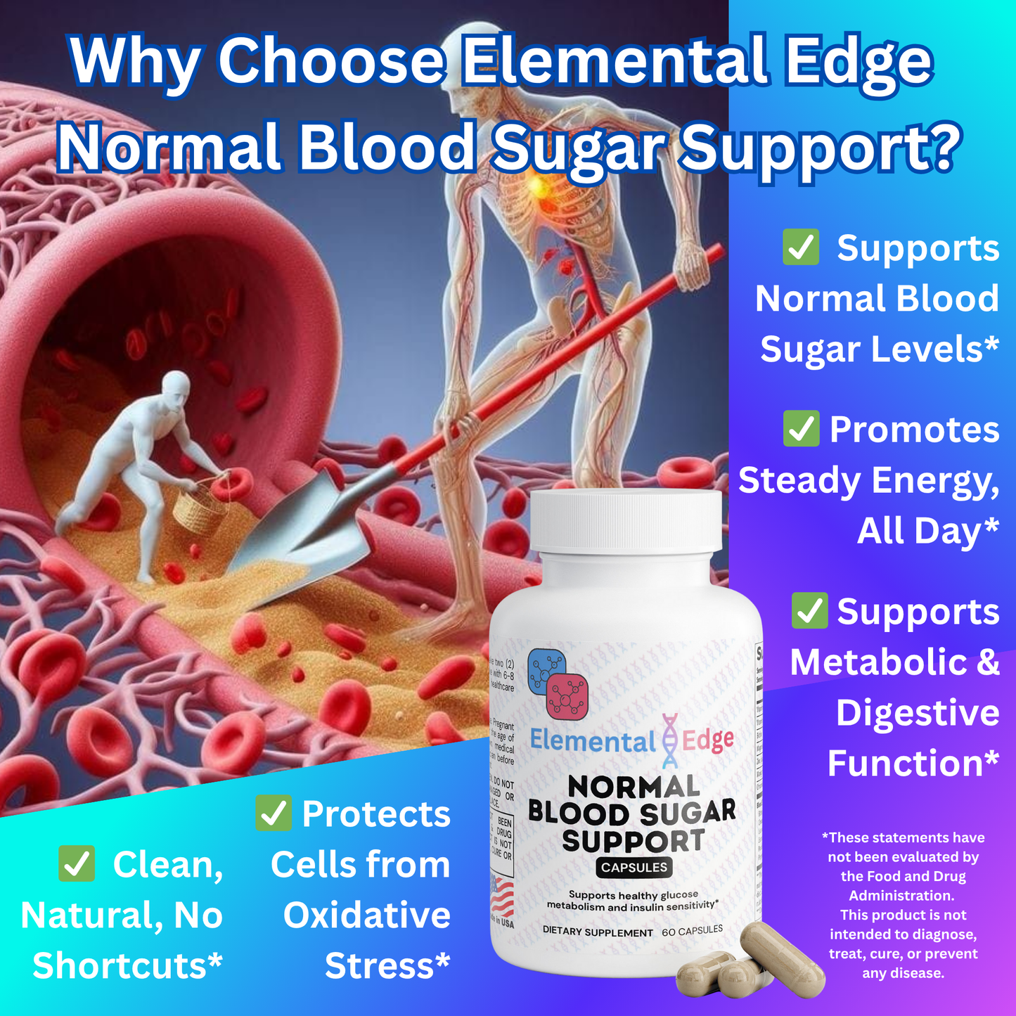 Normal Blood Sugar Support – Glucose, Energy & Metabolism | Elemental Edge