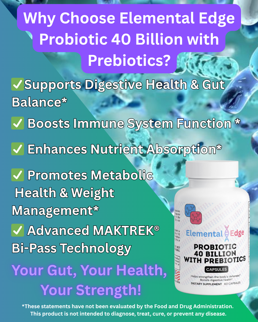 Probiotic 40 Billion + Prebiotics – Gut, Immunity & Digestion Support | Elemental Edge