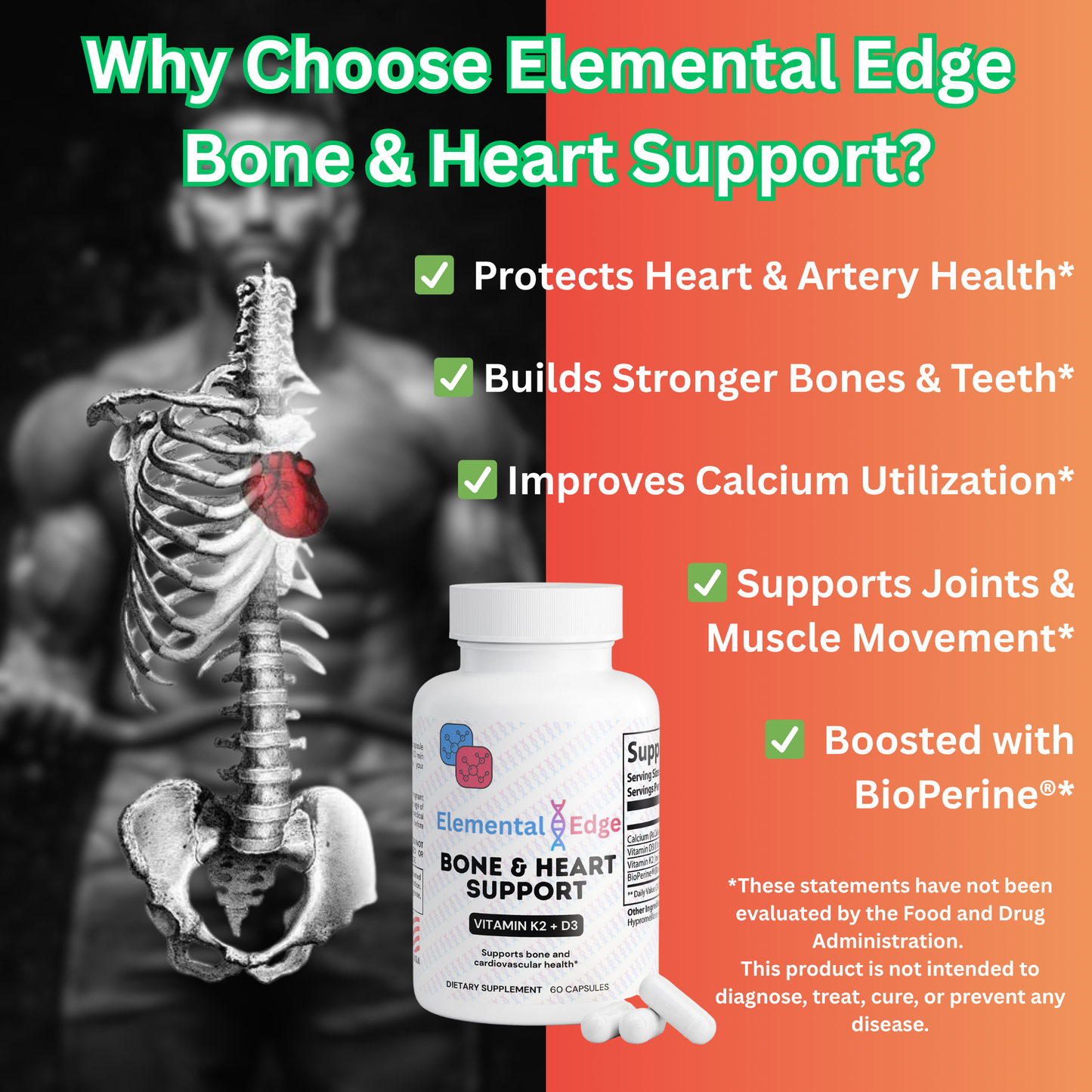 Bone & Heart Support – D3, K2 & Calcium for Strength & Circulation | Elemental Edge
