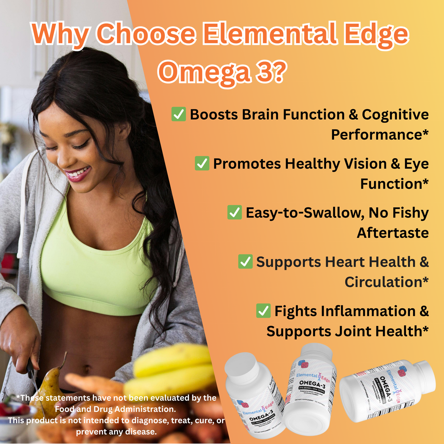 Omega-3 EPA 180mg + DHA 120mg – Heart, Brain & Joint Support | Elemental Edge