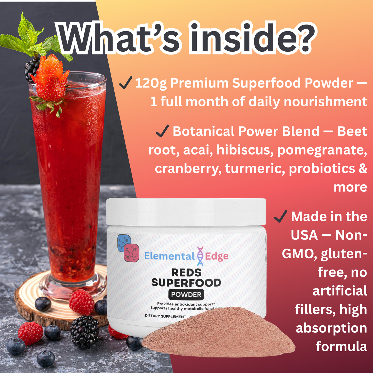 Reds Superfood Powder – Antioxidant, Energy & Gut Health Boost | Elemental Edge