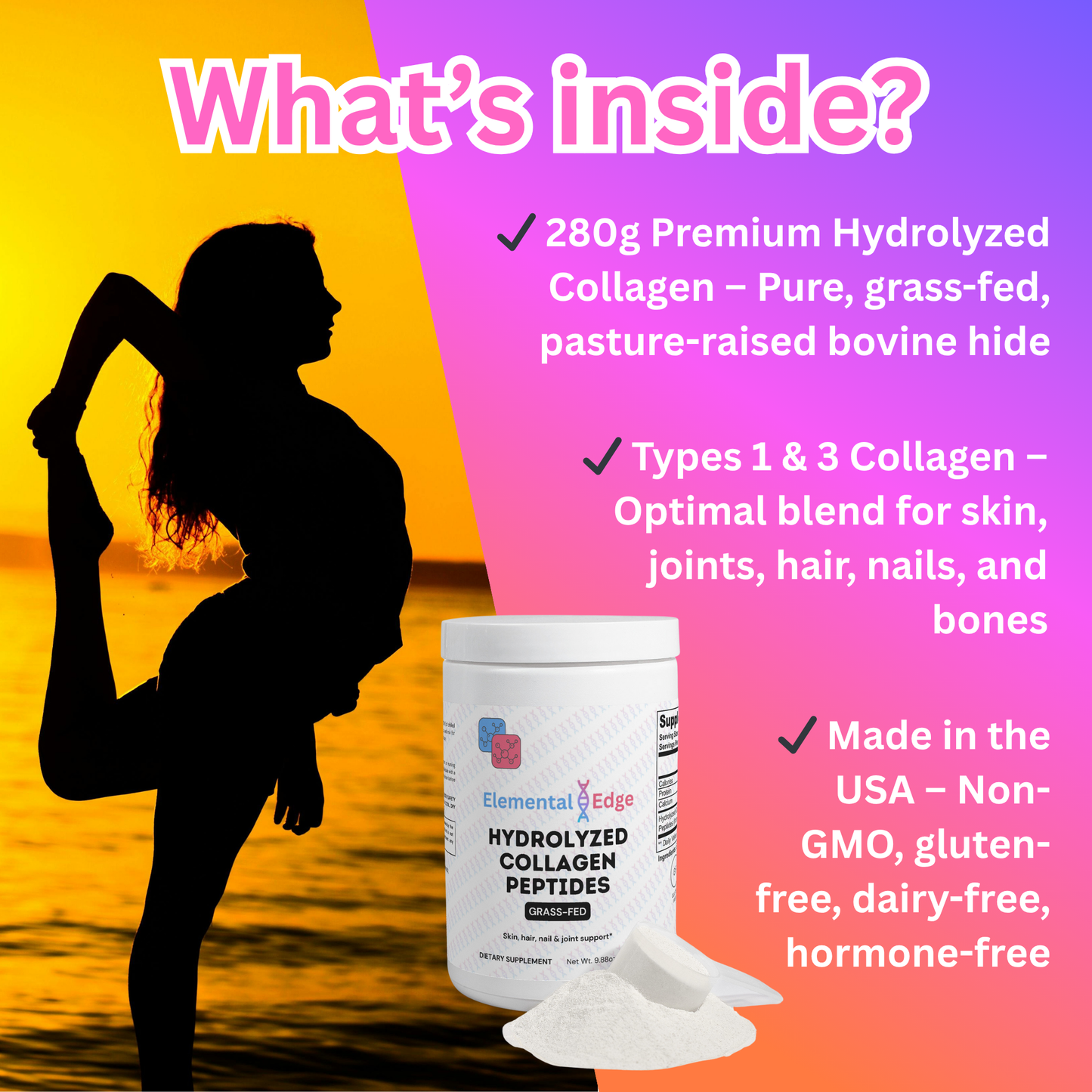 Grass-Fed Hydrolyzed Collagen Peptides – Skin, Joint & Hair Support | Elemental Edge