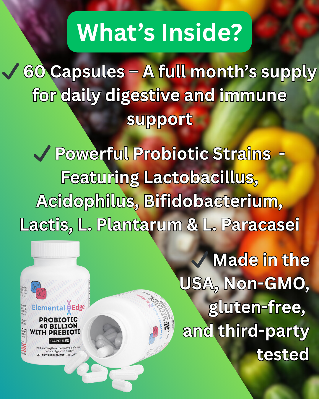 Probiotic 40 Billion + Prebiotics – Gut, Immunity & Digestion Support | Elemental Edge