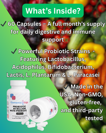 Probiotic 40 Billion + Prebiotics – Gut, Immunity & Digestion Support | Elemental Edge