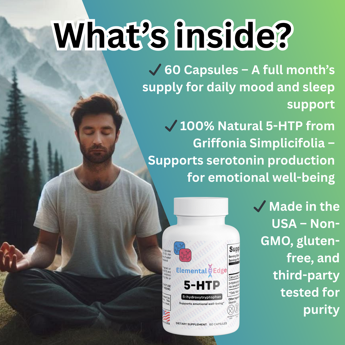 5-HTP Mood, Sleep & Stress Support – Calm, Rest & Emotional Balance | Elemental Edge