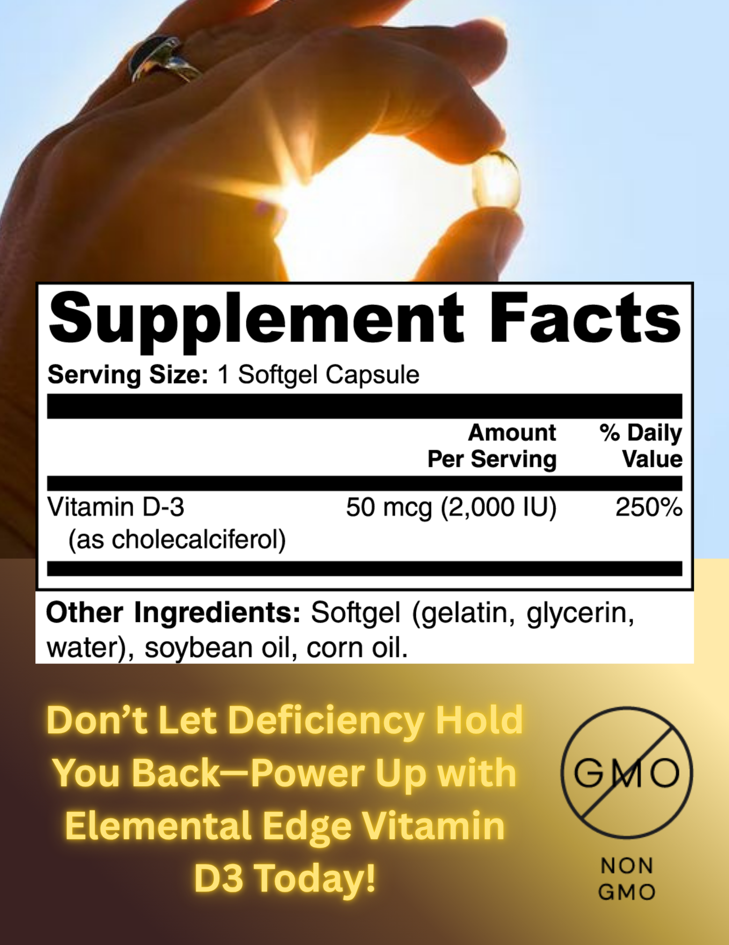 Vitamin D3 2,000 IU – Strength, Immunity & Sunshine in Every Softgel | Elemental Edge