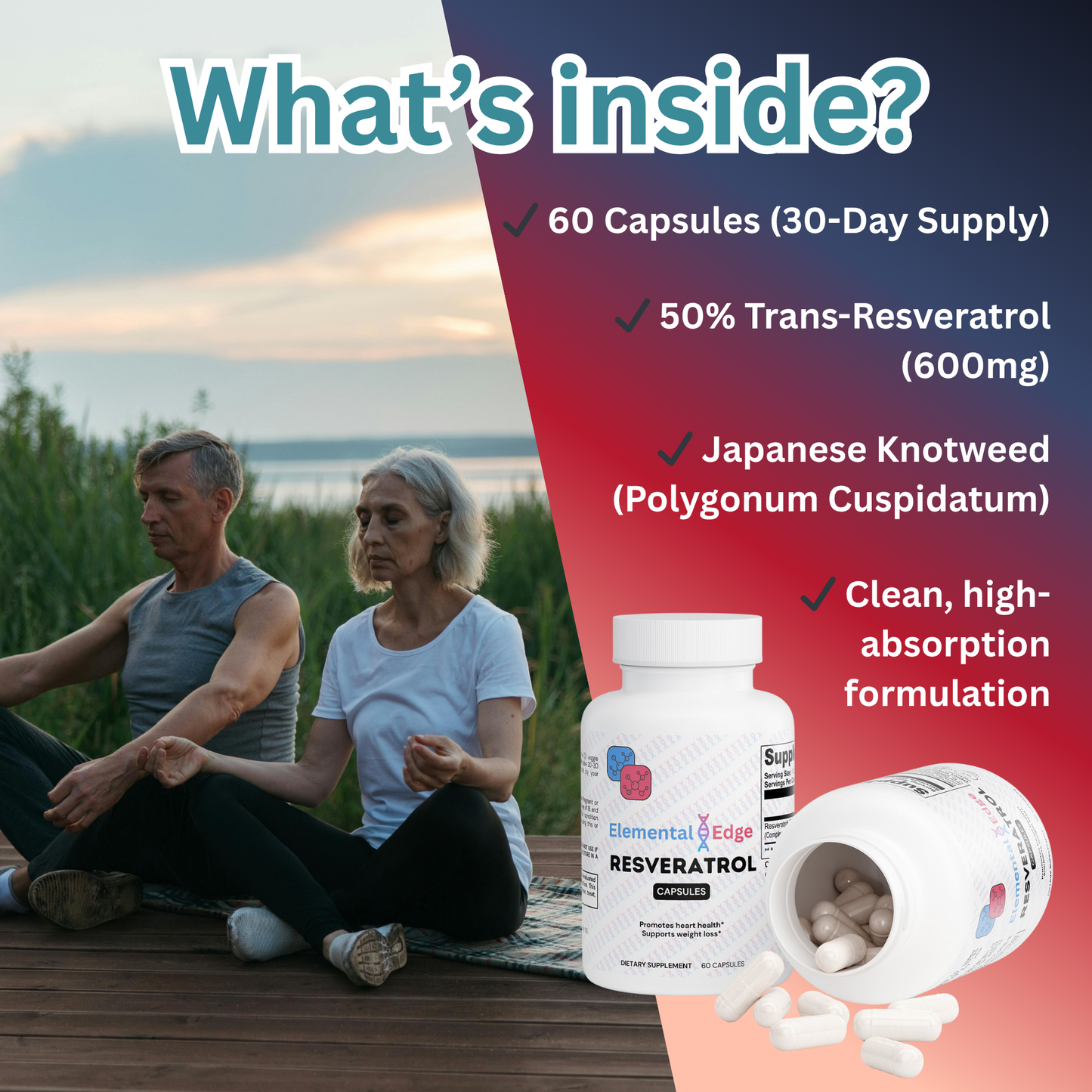 Resveratrol 50% 600mg – Heart, Brain & Anti-Aging Support | Elemental Edge