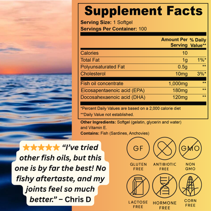 Omega-3 EPA 180mg + DHA 120mg – Heart, Brain & Joint Support | Elemental Edge