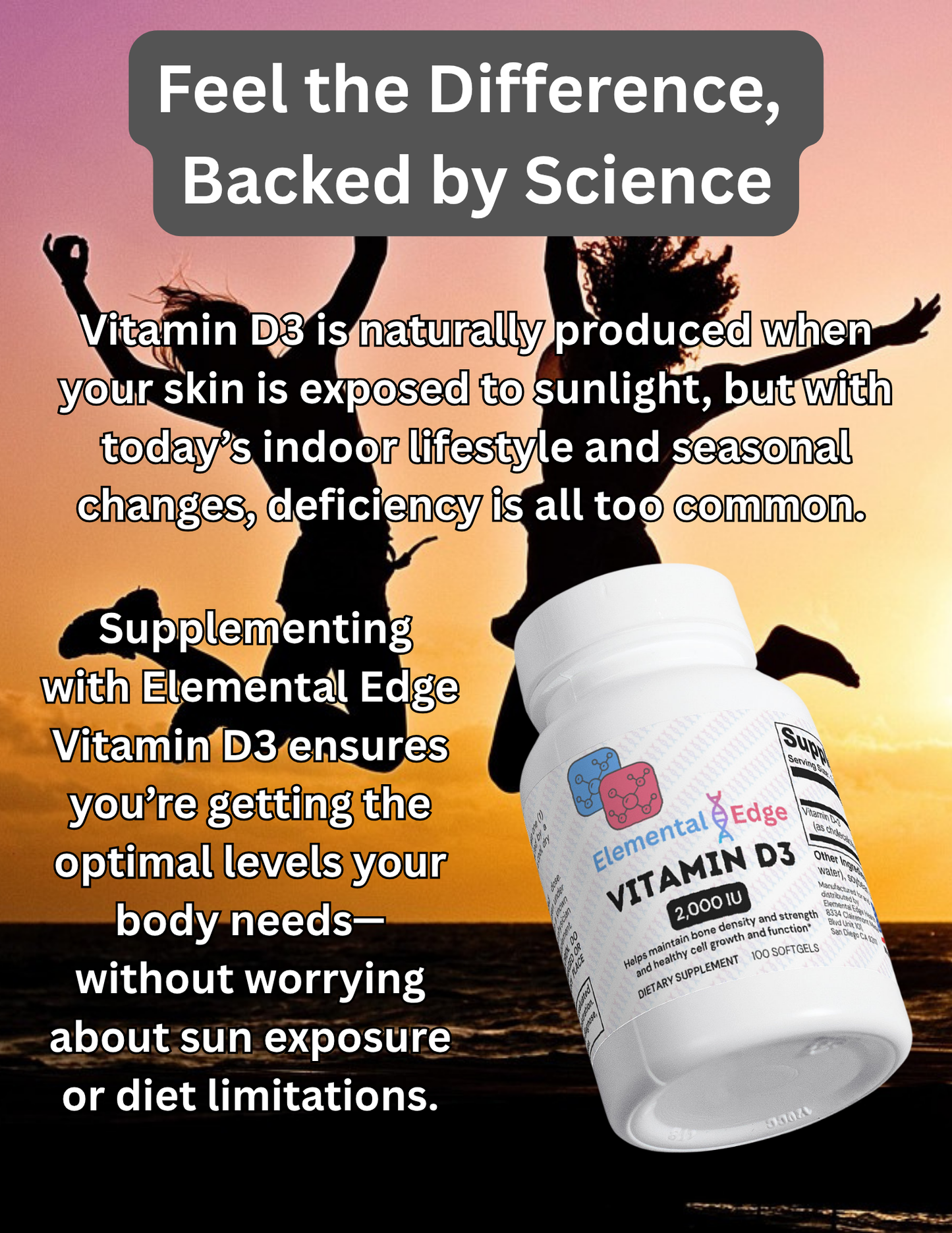 Vitamin D3 2,000 IU – Strength, Immunity & Sunshine in Every Softgel | Elemental Edge