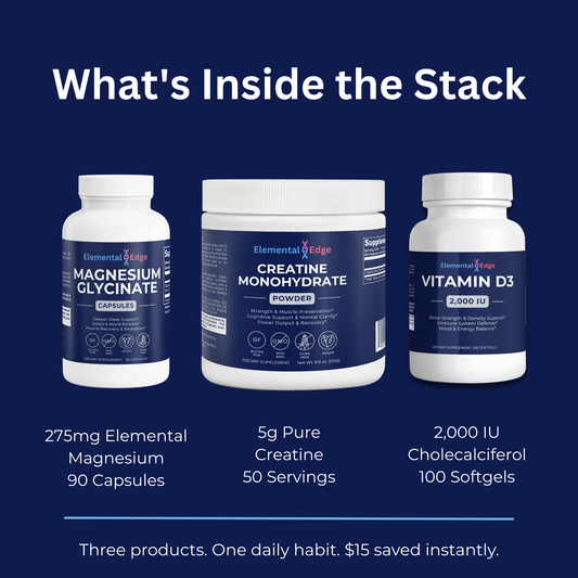 Essential Edge Stack save 15 dollars creatine magnesium glycinate vitamin D3 bundle
