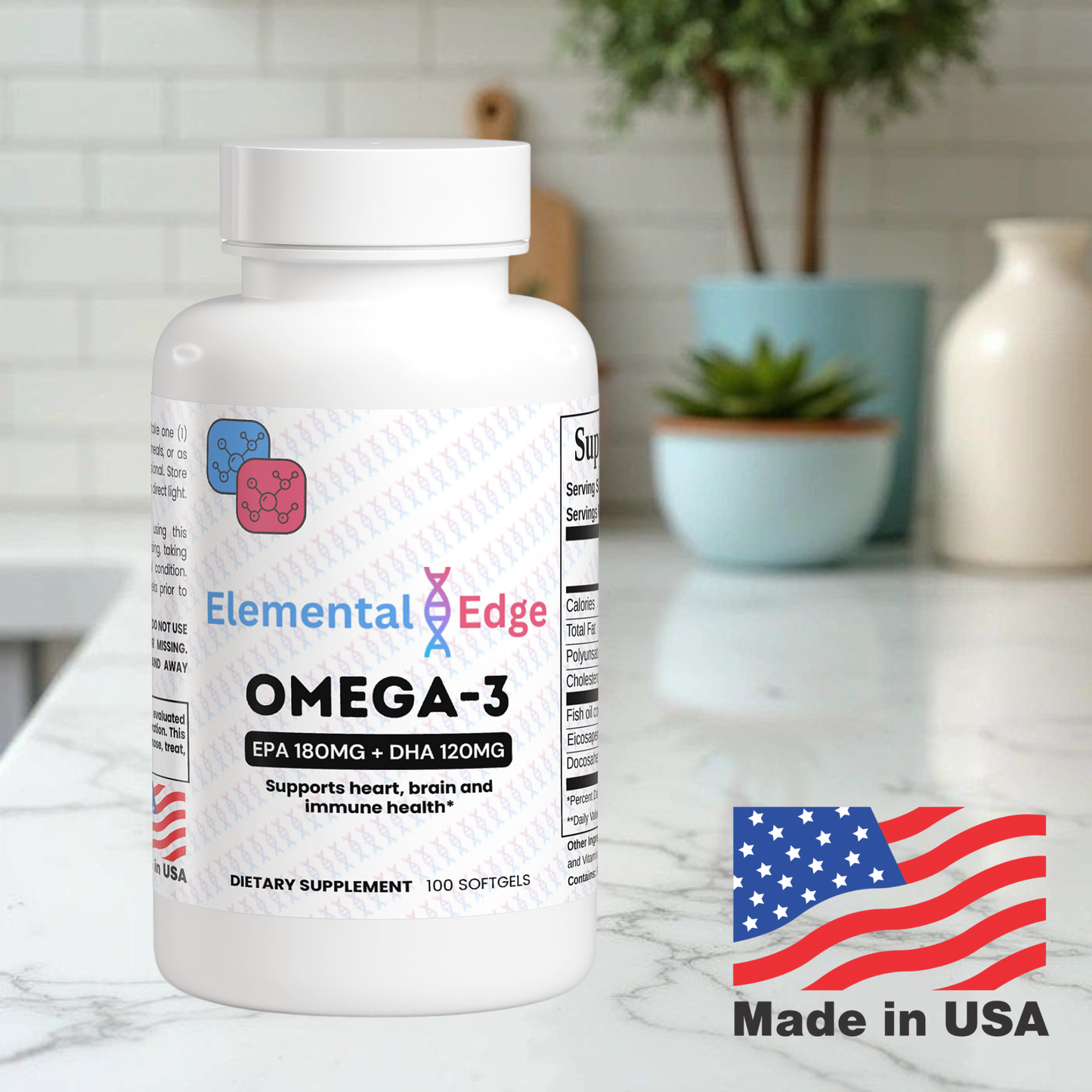 Omega-3 EPA 180mg + DHA 120mg – Heart, Brain & Joint Support | Elemental Edge