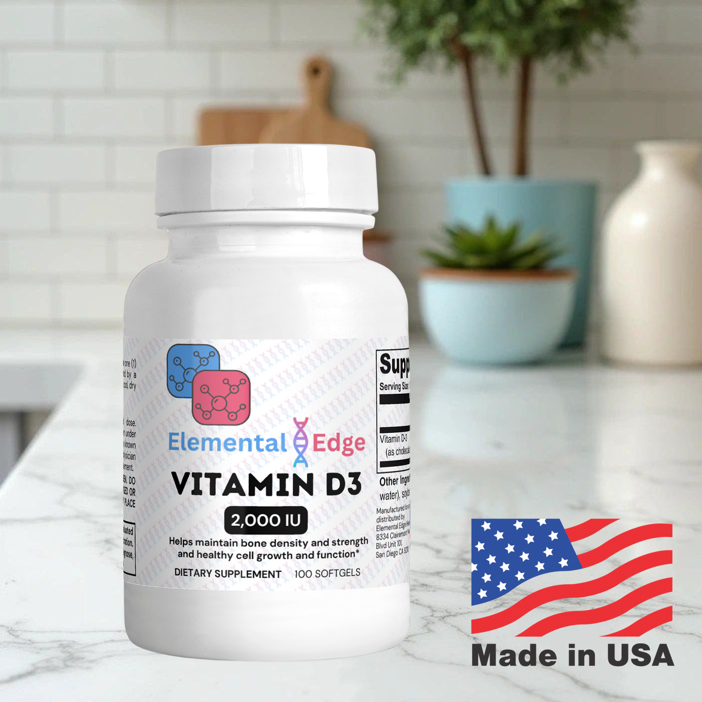 Vitamin D3 2,000 IU – Strength, Immunity & Sunshine in Every Softgel | Elemental Edge